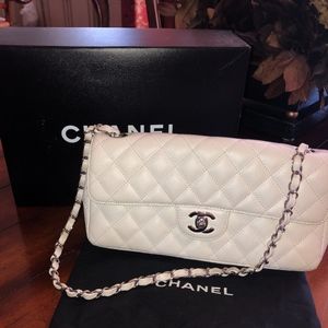 Chanel White Leather Baguette